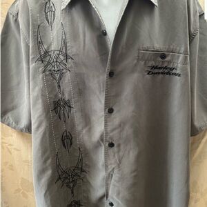 HARLEY DAVIDSON MOTORCYCLE  MENS BUTTON FRONT SIZE LARGE GRAY l